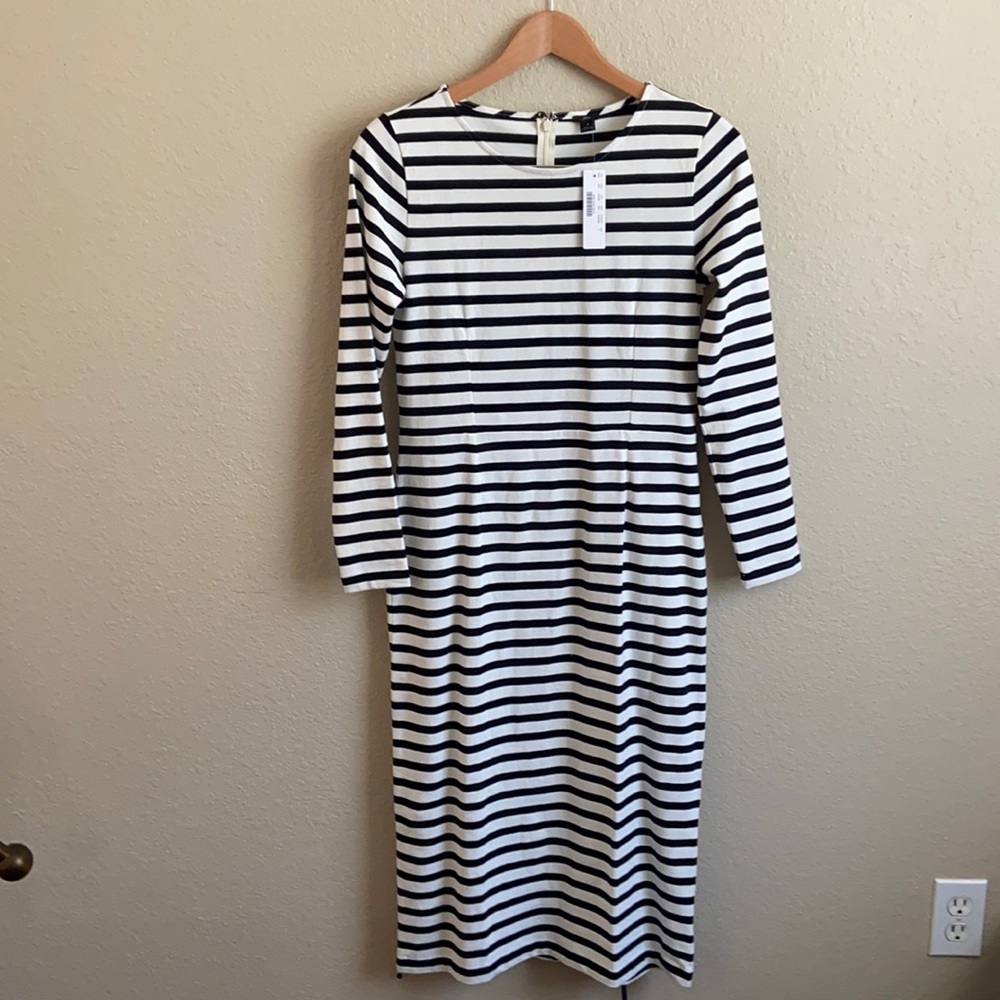 J Crew Black/White Stripe Mid Dress